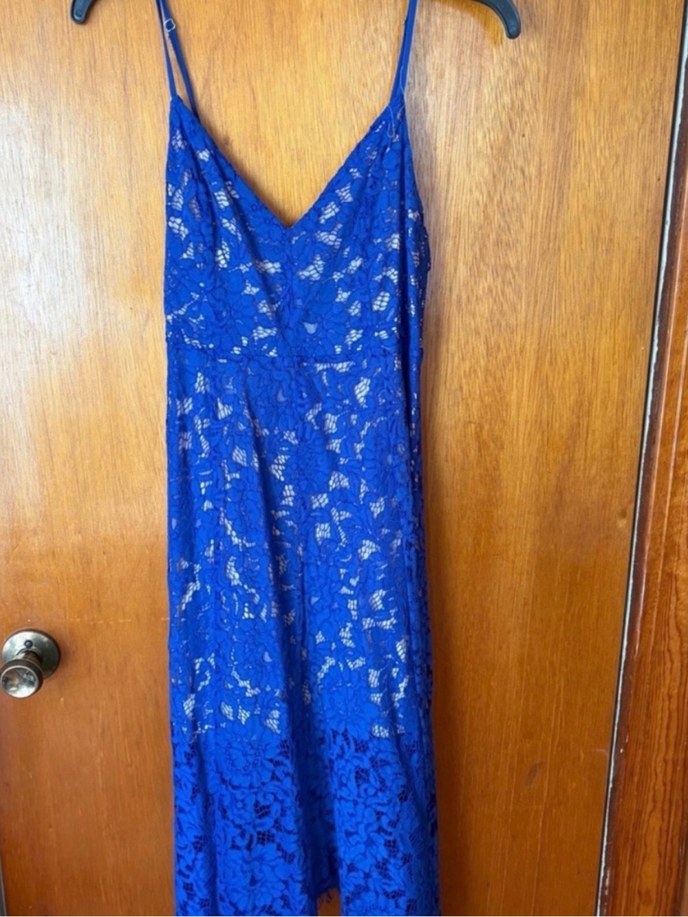 Lulu's Royal Blue Lace Spaghetti Strap Midi Dress
